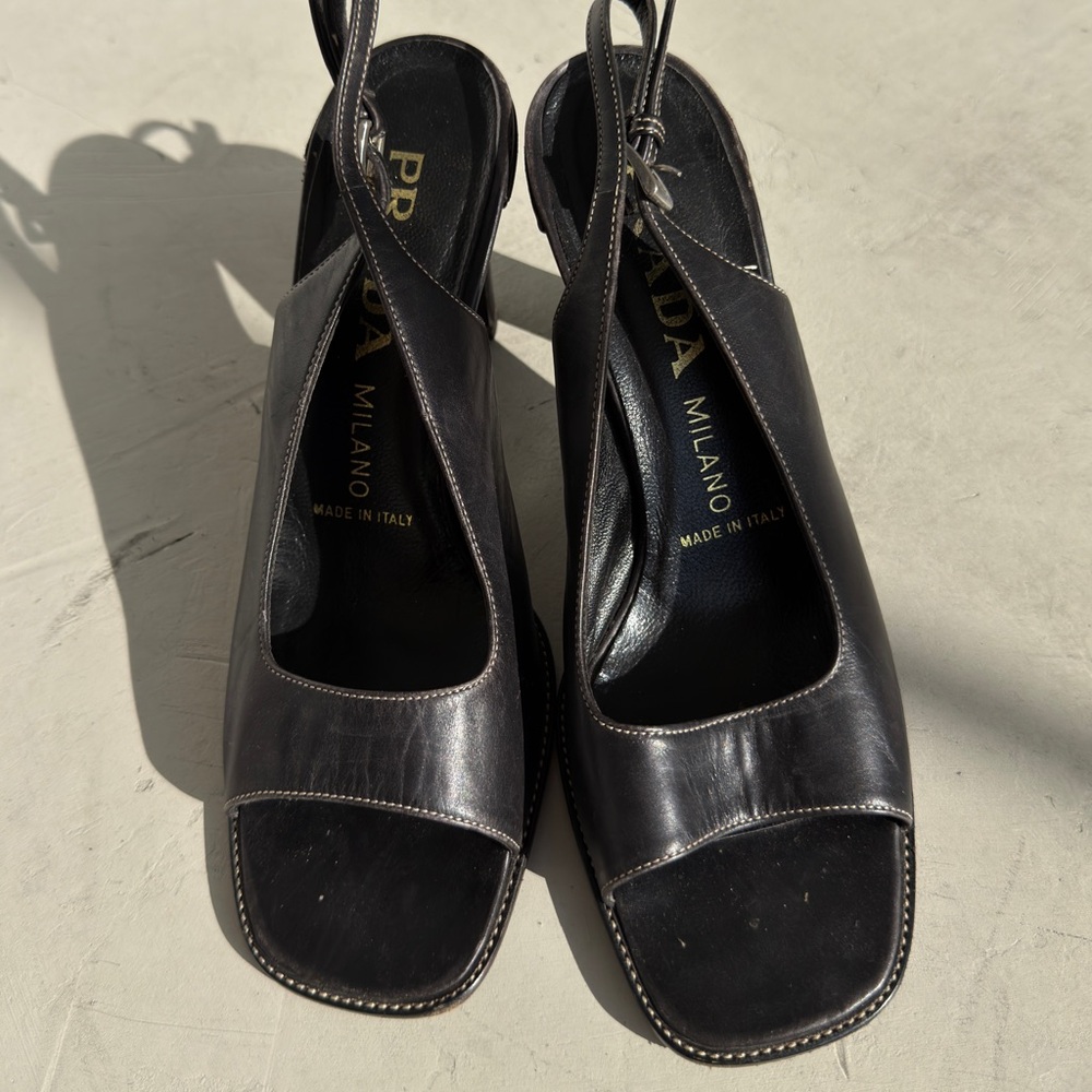 Prada Black Leather Open Toe Heels - Picture 3 of 5
